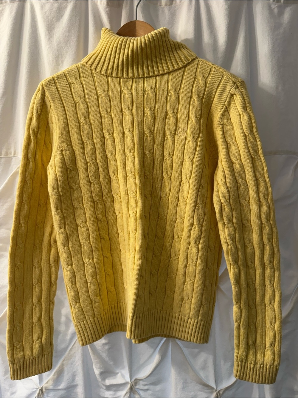 Chaps Yellow Cable-Knit Turtleneck Sweater, Size Small